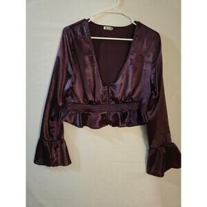 NwT Free People Eggplant Satin Top - Women's Size Medium